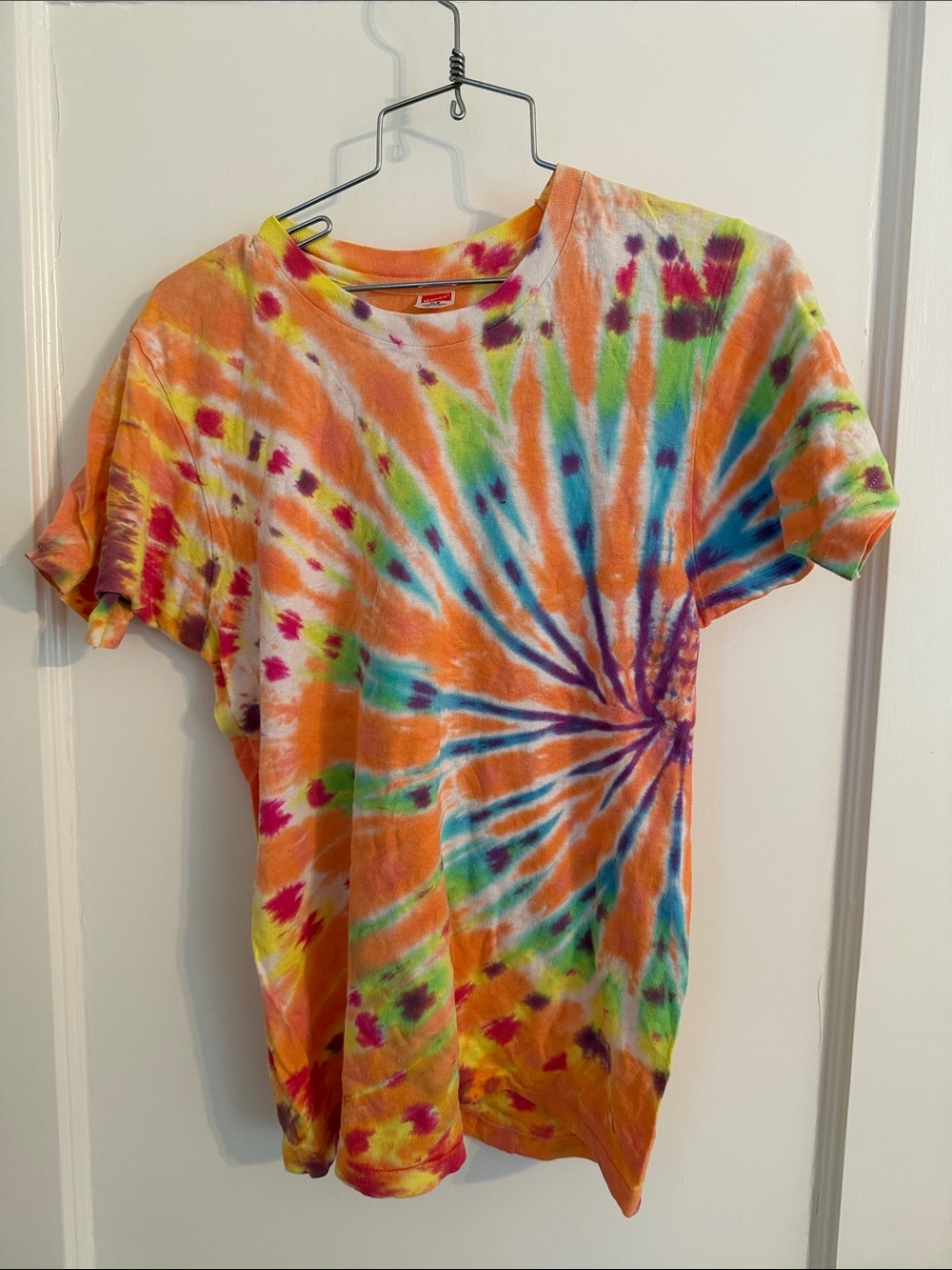 Hanes Men's Short Sleeve Tie-Dye Tee in Orange, Blue, Green & Purple